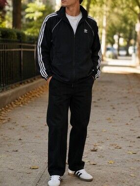 Adidas Originals Black 3-Stripes Full Zip Windbreaker Track Jacket